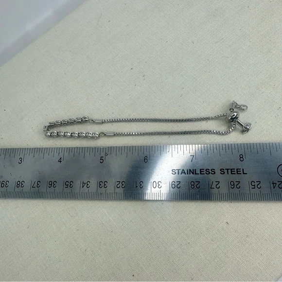 Classic Tennis Silver Tone Adjustable Bracelet with Crystals - Picture 5 of 6